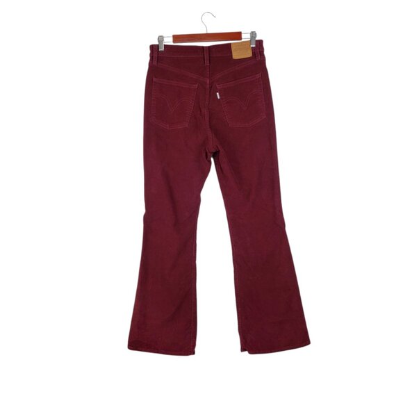 Levi's Premium Ribcage Flare Corduroy Pants Retro 70s Burgundy Button Fly 29 - Picture 2 of 9
